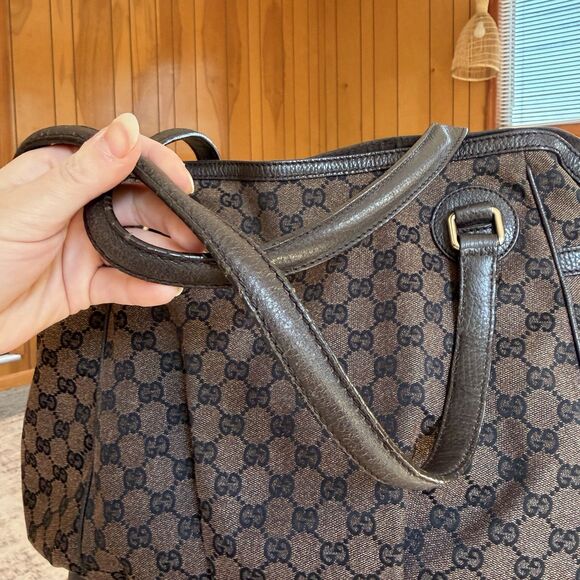 GUCCI GG Nylon Full Moon Tote Bag Brown Leather Canvas Large Monogrammed Print - Picture 8 of 16